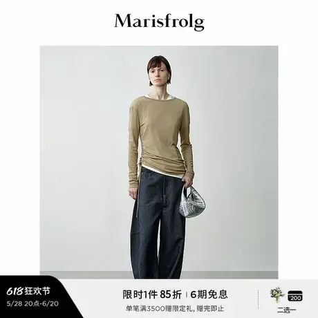 【精简美学】玛丝菲尔秋船型领腰身抽绳设计月桂绿上衣女商品大图