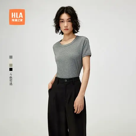 HLA/海澜之家时尚短袖T恤2025夏季新款圆领柔软亲肤短袖女装商品大图