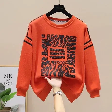 设计感秋冬加绒卫衣女士2023新款冬女装宽松字母外套加厚卫衣上衣商品大图