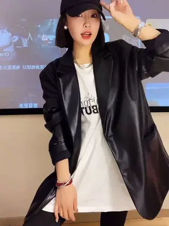 黑色设计感皮衣女春秋2023新款气质高级感炸街机车休闲小西装外套商品大图