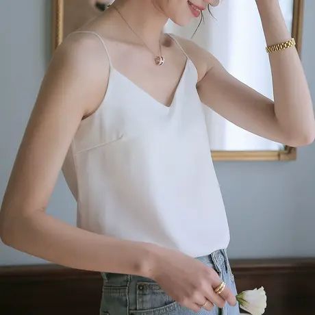 冰丝美背吊带背心女带胸垫一体式雪纺宽松打底上衣夏季薄款可外穿商品大图
