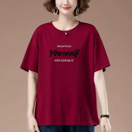 短袖t恤女夏季新款加肥加大码女装宽松中年妈妈圆领显瘦纯棉体恤商品大图
