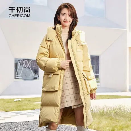 千仞岗新女式中长款羽绒服大口袋直筒连帽中长款加厚外套防寒I图片