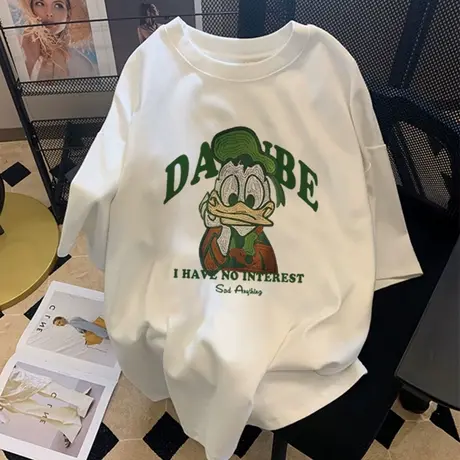 美式复古短袖t恤女夏大码oversize宽松半袖上衣ins潮胖mm显瘦穿搭商品大图