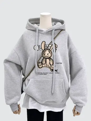 韩版东大门chic大码加绒连帽卫衣女ins潮秋冬加厚情侣装休闲外套商品大图