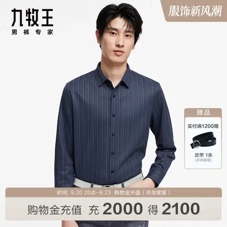 [含莫代尔]九牧王商场同款男装休闲长袖衬衫JC5C40310条纹衬衣SN商品大图