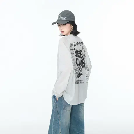 美式复古T恤女长袖夏季2025新款宽松轻薄微透防晒罩衫慵懒风上衣商品大图
