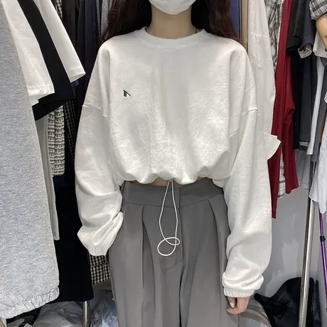 卫衣女宽松bf慵懒风2021新款春秋韩版薄款显瘦短款收腰上衣潮ins商品大图