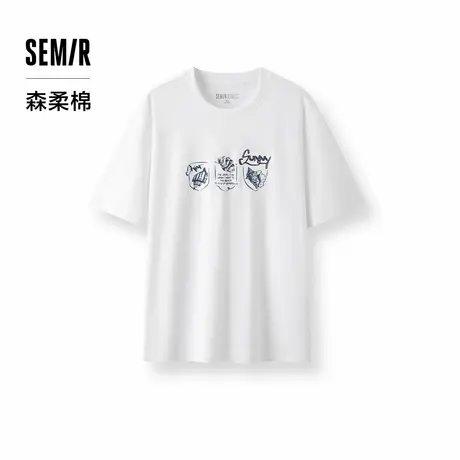 森柔棉|森马短袖T恤男纯棉白t2025夏新款内搭手绘感印花上衣时XY图片