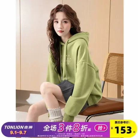 唐狮2024秋冬新款连帽卫衣女美拉德刺绣加绒卫衣小个子女oversize商品大图