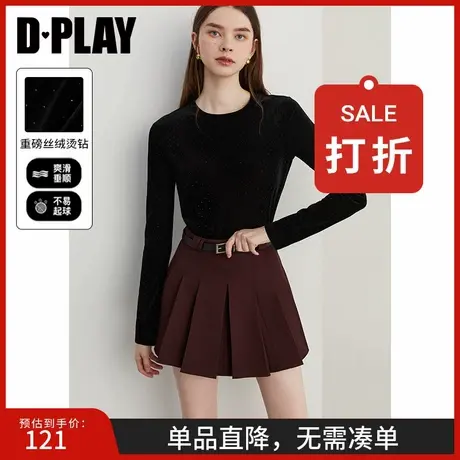 DPLAY2025年春季新款休闲黑色T恤女圆领长袖打底衫修身显瘦上衣商品大图