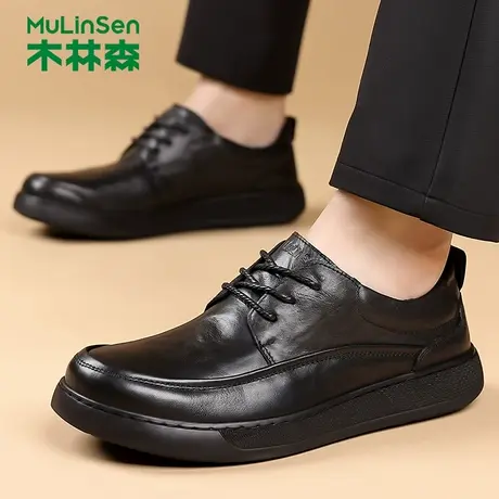 木林森男鞋头层牛皮鞋男款2026新款春季真皮英伦商务软底休闲皮鞋商品大图
