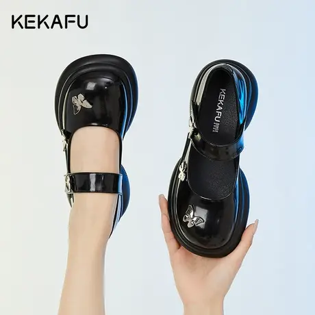 珂卡芙玛丽珍小皮鞋女2023新款秋季黑色英伦风厚底乐福鞋浅口女鞋商品大图