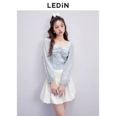 乐町方领修身上衣休闲秋季新款甜美雪纺上衣女宽松设计感超仙图片