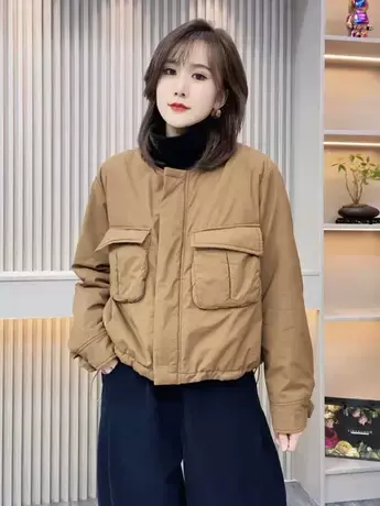 短款外套女轻薄款棉服2023秋冬无领时尚小香风显瘦爆款棉服上衣商品大图