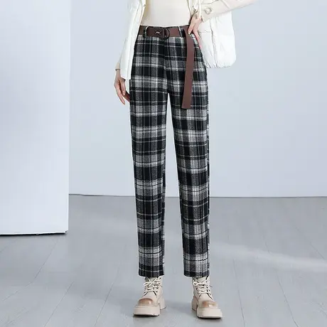 秋冬季格子休闲裤女2023年新款高腰显瘦百搭小直筒裤小个子九分裤商品大图