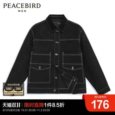 太平鸟男装 黑色牛仔夹克男情侣潮流外套商品大图