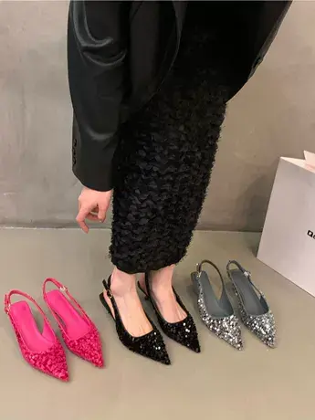 法式小众高级感包头凉鞋仙女鞋子2023新款夏季尖头单鞋红色高跟鞋图片