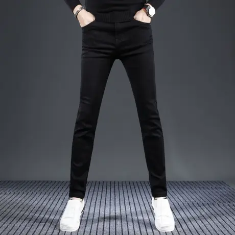 纯黑色高端牛仔裤男2023秋季新款修身小脚潮流弹力男士时尚休闲裤商品大图