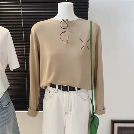 加绒加厚内搭打底衫女秋冬装韩版宽松显瘦德绒保暖长袖T恤上衣潮商品大图