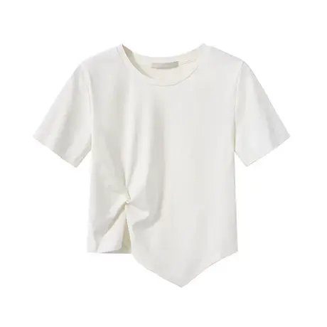 小众设计感不规则正肩圆领短袖t恤2023年新款别致短款上衣女夏季图片