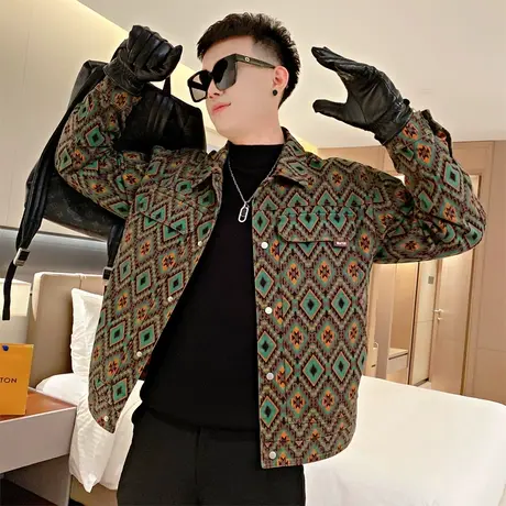 秋季时尚休闲韩版修身学生花色外套青年潮牌潮流痞帅个性男夹克商品大图