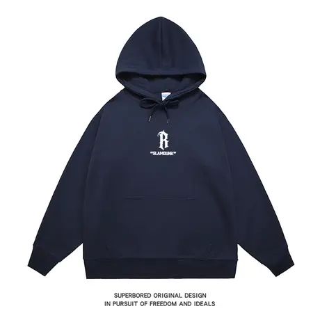 简约字母卫衣男连帽秋冬款薄款宽松套头上衣美式复古休闲帽衫潮商品大图