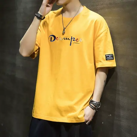 棉感短袖T恤男士2025新款夏季宽松百搭五分袖潮牌印花体恤上衣服商品大图