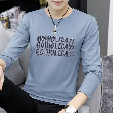 莫代尔男士长袖t恤潮牌字母印花秋冬季内搭上衣服打底衫潮流秋衣商品大图