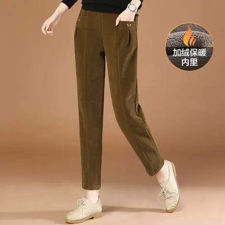 韩潮袭人松紧腰灯芯绒加绒工装休闲裤女2023冬季新款哈伦西装裤子图片