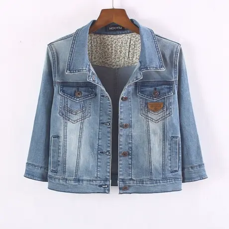 牛仔外套女春秋短款修身韩版新款显瘦七分袖牛仔服上衣弹力82图片