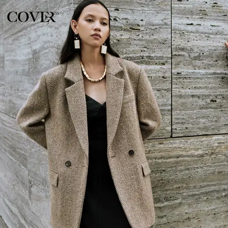 COVER冬季羊驼毛羊毛两粒扣西装外套商品大图