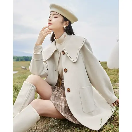 【直播间】香影双面呢大衣女2023秋冬新款100%羊毛呢子小个子图片