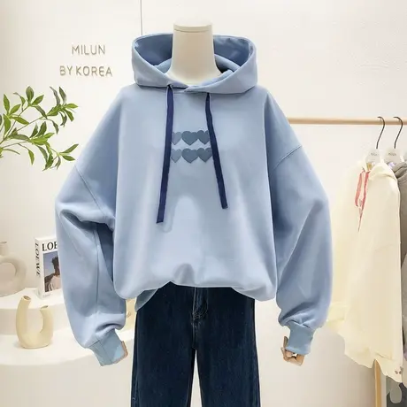 2022早秋新款韩国东大门ins爱心简约百搭连帽卫衣闺蜜装大码上衣商品大图