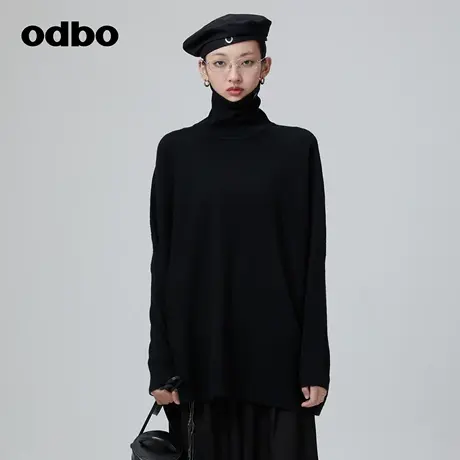 odbo 冷淡系高级感高领羊毛打底衫女内搭秋冬气质黑色针织衫毛衣商品大图
