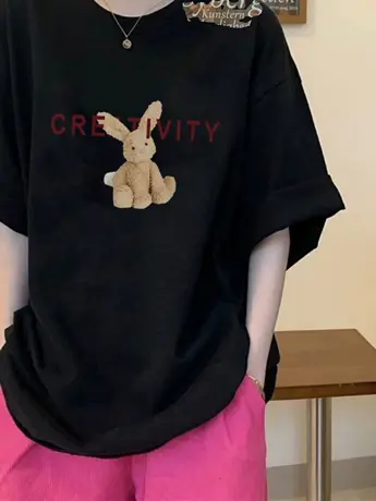 ins潮牌超火设计感猫咪印花仿棉短袖T恤女夏季宽松原宿风通勤上衣图片