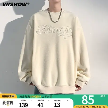 VIISHOW卫衣男美式复古vibe宽松圆领加绒休闲秋冬款潮流套头上衣商品大图