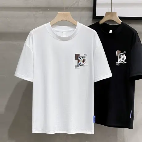 冰丝刺绣男士t恤夏季薄款百搭美式潮流短袖T恤男体恤休闲圆领上衣商品大图