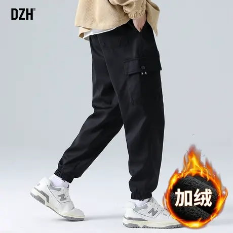 男生黑色工装裤男冬季加绒加厚潮牌束脚裤子2024新款休闲男裤百搭商品大图