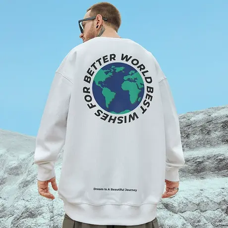 国潮oversize港风圆领卫衣男潮牌ins潮流大码男装秋冬季加绒加厚图片