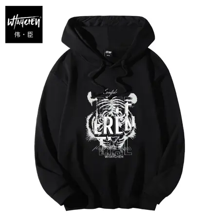 伟臣2022春季新款男士卫衣胖子加肥加大宽松连帽套头印花肥佬外套商品大图