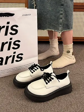 松糕厚底JK小皮鞋女2024春秋新款英伦风圆头系带百搭日系大头单鞋商品大图