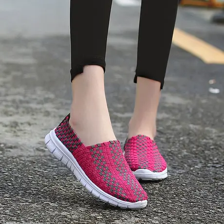 平底布鞋女夏季一脚蹬懒人乐福鞋透气休闲单鞋软底网鞋老北京布鞋图片