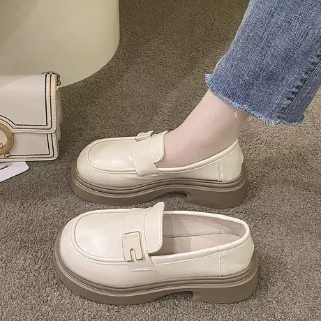 厚底乐福鞋女2023年早秋新款学院风百搭小皮鞋洋气圆头一脚蹬单鞋图片