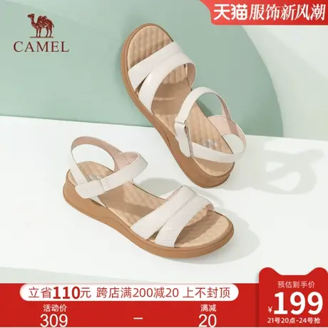 骆驼女鞋2024夏季新款时尚休闲百搭露趾舒适魔术贴时装凉鞋女图片