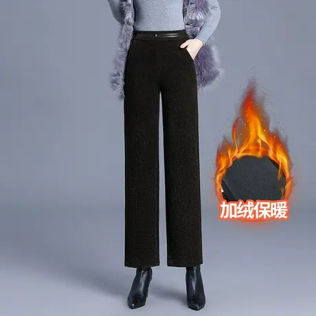 加绒加厚阔腿裤女2023秋冬新款高腰遮胯显瘦口袋通勤休闲直筒长裤图片