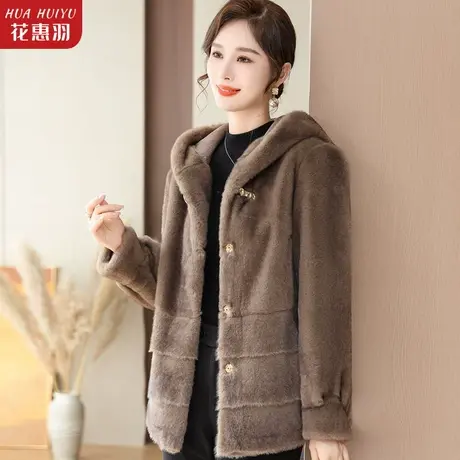 妈妈皮草外套女秋冬新款40岁50中老年冬装上衣水貂绒皮毛一体大衣商品大图