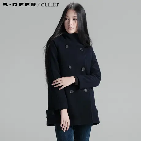 【新品】sdeer圣迪奥专柜正品女冬纯色连帽双排扣女式外套3481791图片