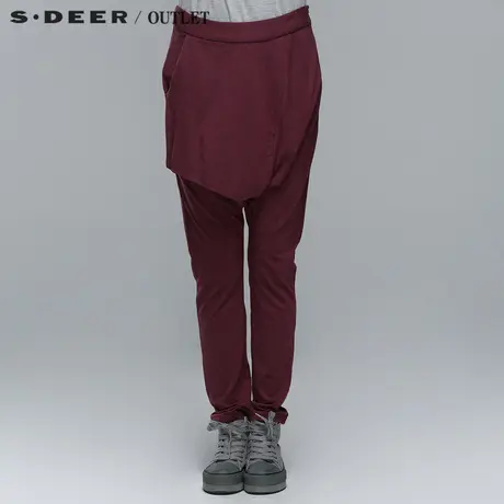 s.deer圣迪奥女装休闲拼接吊档针织裤S14280843商品大图