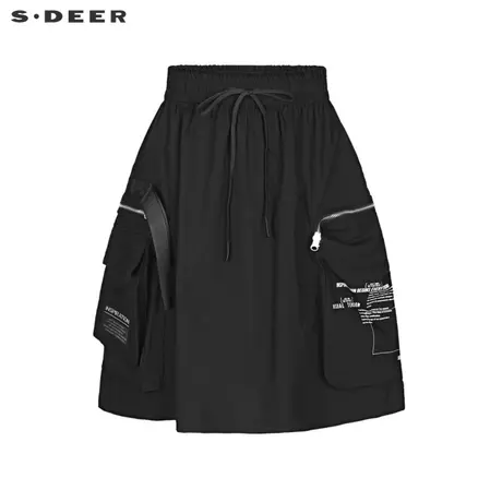 sdeer圣迪奥女装2022新款个性松紧撞色字母拼接A字短裙S22161303图片